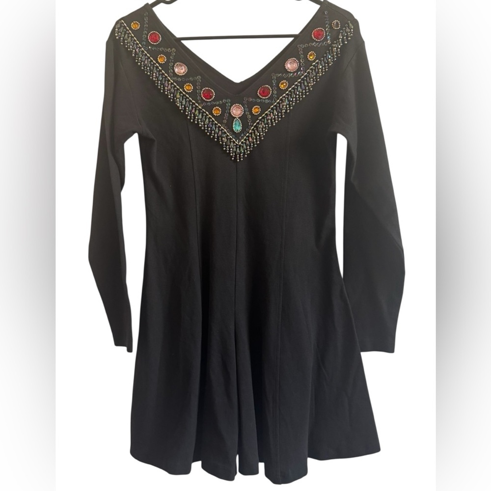 Unbranded Vintage 80s Long Sleeve Retro Gem Bedazzled V Neck Romper Size Large